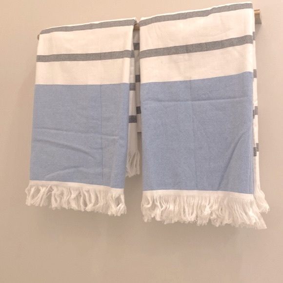 Other - Pair of blue, white and striped fringed Turkish style bath towels NWOT